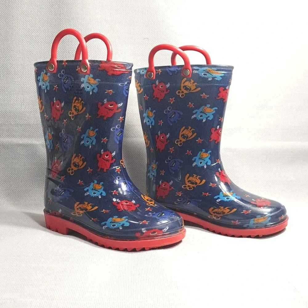 Magellan Outdoors Rain Boots Size 9 Monsters‎ Toddler Boys Navy Blue Waterproof